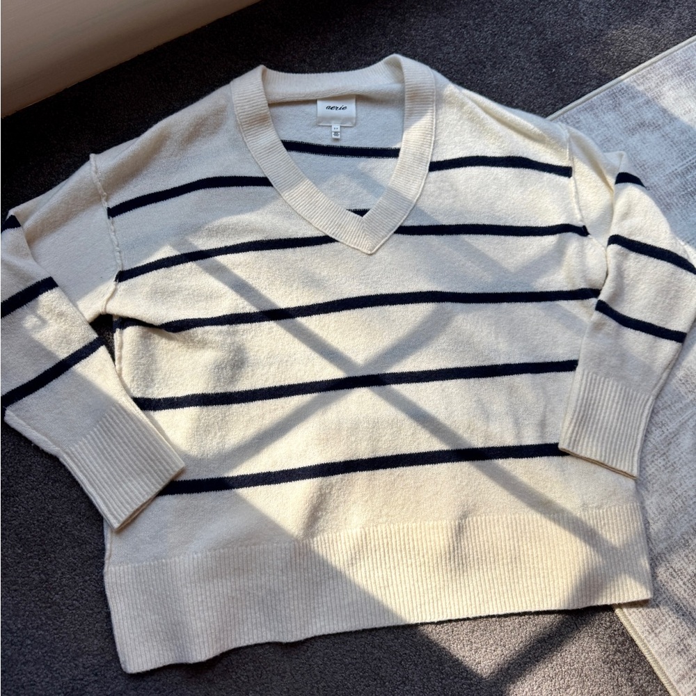 Aerie Cream and Black Striped Sweater